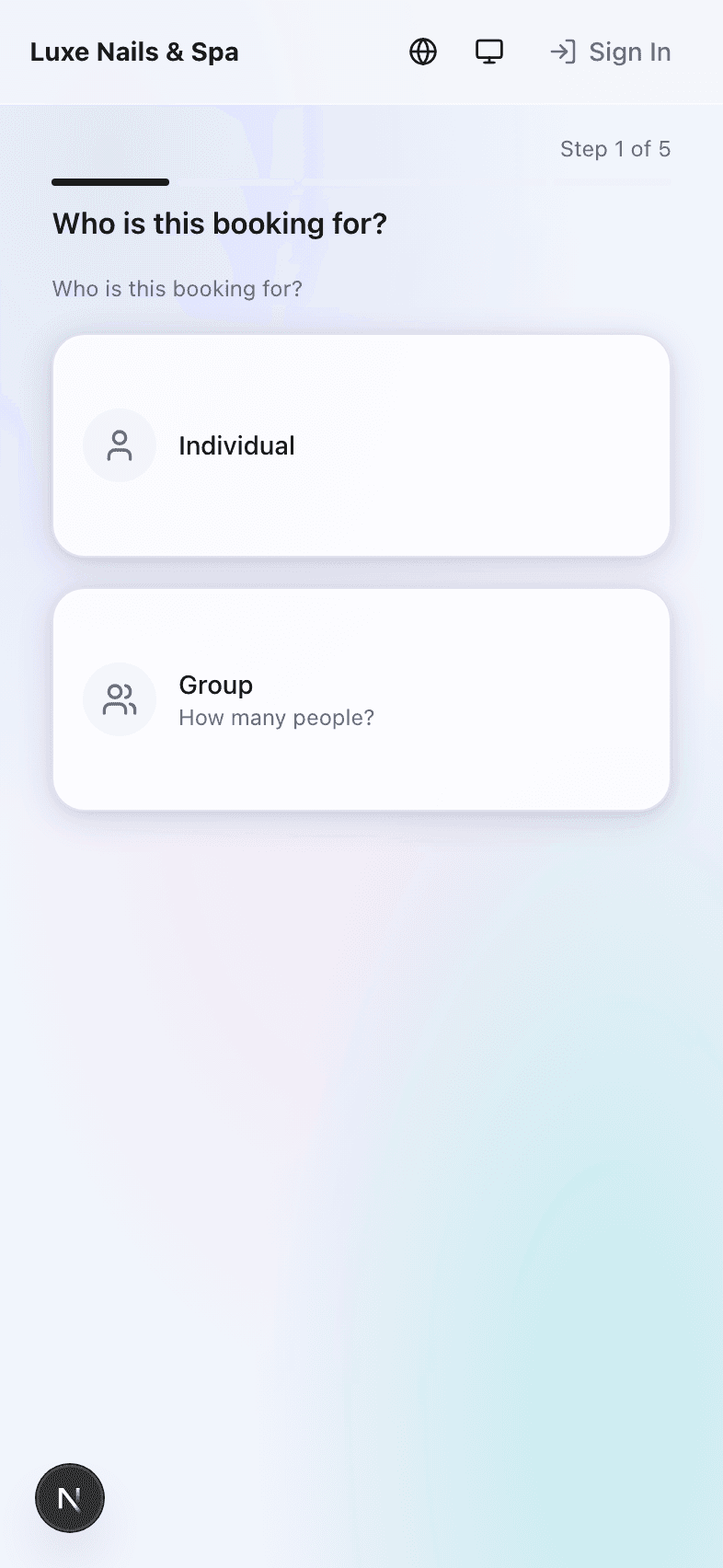 Choose booking type