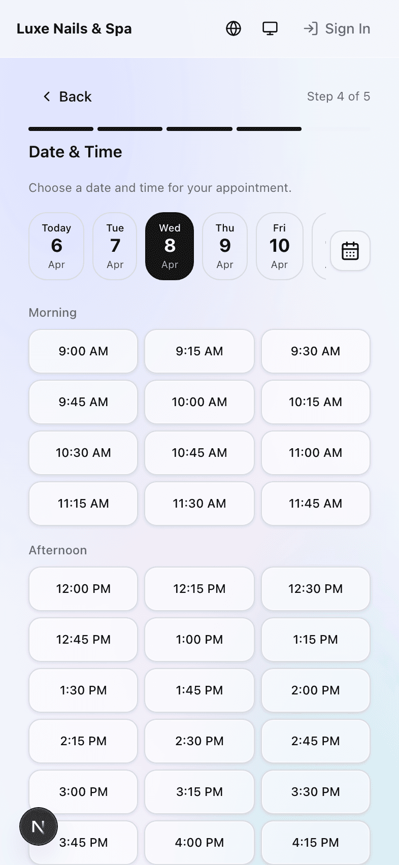 Pick date and time